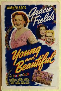 1r995 YOUNG & BEAUTIFUL 1sh '43 Gracie Fields, Jinx Falkenburg & Frieda Inescort!