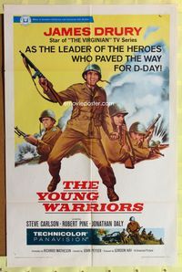 1r999 YOUNG WARRIORS 1sh '66 art of soldier James Drury, star of TV's The Virginian!