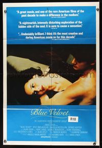 1s348 BLUE VELVET Aust 1sh '86 directed by David Lynch, sexy Isabella Rossellini, Kyle McLachlan