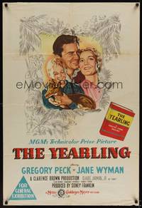 1s358 YEARLING Aust 1sh '46 artwork of Gregory Peck, Jane Wyman, Claude Jarman Jr., classic!