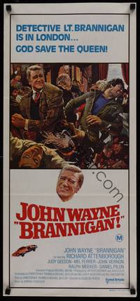 1s386 BRANNIGAN Aust daybill '75 Douglas Hickox, great art of fighting John Wayne in England!
