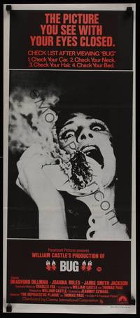 1s390 BUG Aust daybill '75 wild horror image of screaming girl on phone with flaming insect!