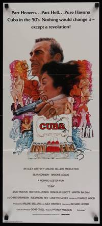 1s413 CUBA Aust daybill '79 cool artwork of Sean Connery & Brooke Adams and cigars!