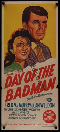 1s417 DAY OF THE BADMAN Aust daybill '58 art of gunman Fred MacMurray, Joan Weldon!