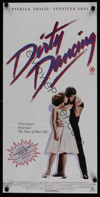 1s423 DIRTY DANCING Aust daybill '87 classic image of Patrick Swayze & Jennifer Grey in embrace!