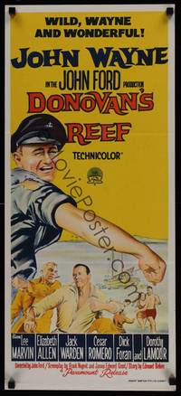 1s424 DONOVAN'S REEF Aust daybill '63 John Ford, art of punching sailor John Wayne & Lee Marvin!