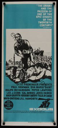 1s434 EXODUS Aust daybill '62 Otto Preminger, title art of arms reaching for rifle by Saul Bass!