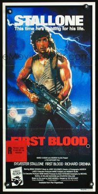 1s439 FIRST BLOOD Aust daybill '82 artwork of Sylvester Stallone as Rambo by Drew Struzan!