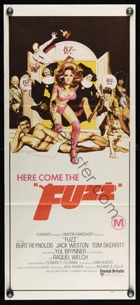 1s449 FUZZ Aust daybill '72 wacky art of naked Burt Reynolds & sexiest cop Raquel Welch!