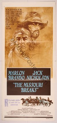 1s483 MISSOURI BREAKS Aust daybill '76 art of Marlon Brando & Jack Nicholson by Bob Peak!