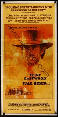 1s497 PALE RIDER Aust daybill '85 great artwork of cowboy Clint Eastwood by C. Michael Dudash!
