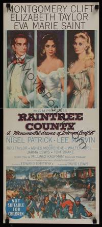 1s505 RAINTREE COUNTY Aust daybill '57 art of Montgomery Clift, Elizabeth Taylor & Eva Marie Saint