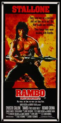 1s506 RAMBO FIRST BLOOD PART II Aust daybill '85 no man, no law, no war can stop Stallone!