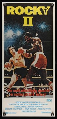1s518 ROCKY II Aust daybill '79 Sylvester Stallone & Carl Weathers fight in ring, boxing sequel!
