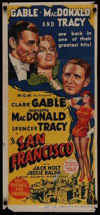 1s525 SAN FRANCISCO Aust daybill R50s art of Clark Gable, Jeanette MacDonald, Spencer Tracy!