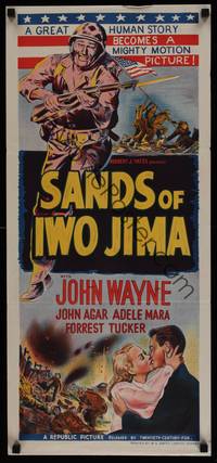 1s526 SANDS OF IWO JIMA Aust daybill '50 artwork of World War II Marine John Wayne!