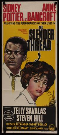 1s542 SLENDER THREAD Aust daybill '66 Sidney Poitier keeps Anne Bancroft from committing suicide!