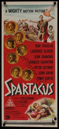 1s549 SPARTACUS Aust daybill '61 classic Stanley Kubrick & Kirk Douglas epic, stone litho art!
