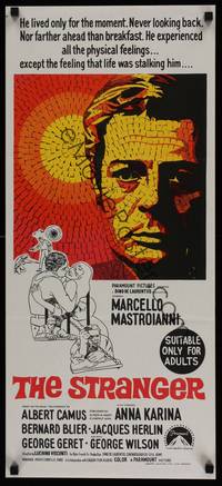 1s562 STRANGER Aust daybill '68 Luchino Visconti's Lo Straniero, art of Marcello Mastroianni!