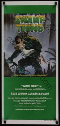1s568 SWAMP THING Aust daybill '82 Wes Craven, cool Hescox art of him holding Adrienne Barbeau!