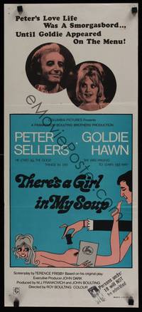 1s577 THERE'S A GIRL IN MY SOUP Aust daybill '71 Peter Sellers, Goldie Hawn, wacky artwork!