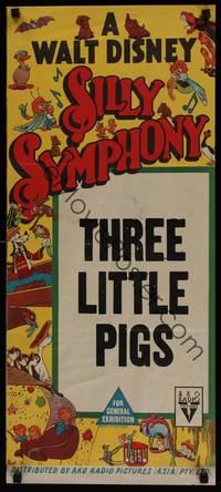 1s581 WALT DISNEY SILLY SYMPHONY Aust daybill 1940s Three Little Pigs!