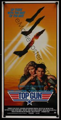 1s586 TOP GUN Aust daybill '86 great image of Tom Cruise & Kelly McGillis, Navy fighter jets!