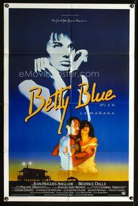 1s644 BETTY BLUE Spanish/U.S. 1sh '86 Jean-Jacques Beineix, close up of pensive Beatrice Dalle in sky!