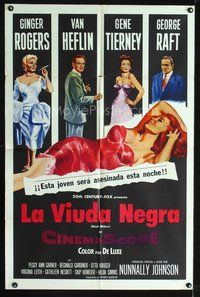 1s649 BLACK WIDOW Spanish/U.S. 1sh '54 Ginger Rogers, Gene Tierney, Van Heflin, George Raft, sexy art!