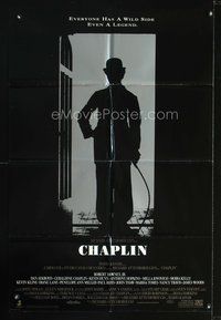 1s677 CHAPLIN Spanish/U.S. DS 1sh '92 great silhouette image of Robert Downey Jr. as Charlie!