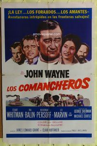 1s683 COMANCHEROS Spanish/U.S. 1sh '61 artwork of cowboy John Wayne, directed by Michael Curtiz!