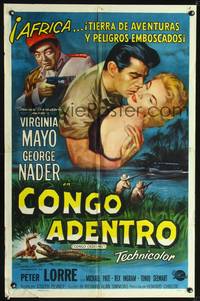 1s686 CONGO CROSSING Spanish/U.S. 1sh '56 art of Peter Lorre pointing gun at Virginia Mayo & George Nader