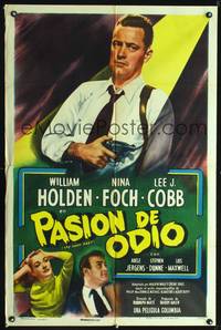 1s703 DARK PAST Spanish/U.S. 1sh '49 criminal William Holden caught in the spotlight with gun in hand!
