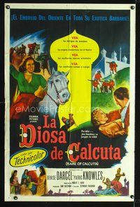 1s729 FLAME OF CALCUTTA Spanish/U.S. 1sh '53 art of horseback Denise Darcel w/sword!