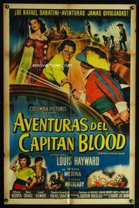 1s735 FORTUNES OF CAPTAIN BLOOD Spanish/U.S. 1sh '50 swashbuckler Louis Hayward, sexy Patricia Medina!