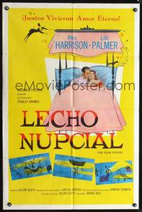 1s736 FOUR POSTER Spanish/U.S. 1sh '52 art of Rex Harrison & Lilli Palmer together in bed!