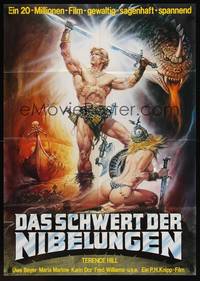 1s211 DAS SCHWERT DER NIBELUNGEN German '66 Casaro fantasy art of Hill & near-naked woman w/sword!