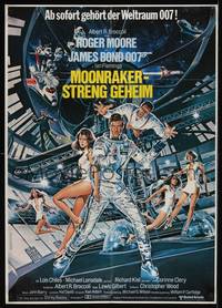 1s283 MOONRAKER German '79 art of Roger Moore as James Bond & sexy babes in space by Gouzee!