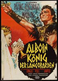 1s330 SWORD OF THE CONQUEROR German '62 art of barbarian Jack Palance & woman w/skull cup!