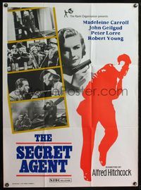 1s099 SECRET AGENT Indian R70s Alfred Hitchcock, Madeleine Carroll with pistol!