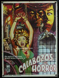 1s125 DUNGEON OF HARROW Mexican poster '62 cool art with terrified sexy chained babe by Ruiz!