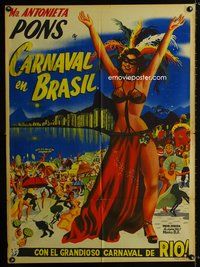 1s117 CARNAVAL ATLANTIDA Mexican poster '52 art of sexy Maria Antonieta Pons in wild party outfit!
