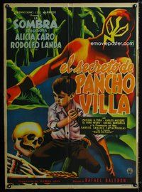 1s132 EL SECRETO DE PANCHO VILLA Mexican poster '57 cool Mendoza art of masked luchador wrestler!