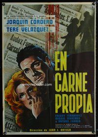 1s136 EN CARNE PROPIA Mexican poster '61 cool art of top stars in front of bloody newspapers!