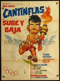 1s147 SUBE Y BAJA Mexican poster '59 great artwork of Cantinflas running with the Olympic Torch!