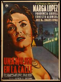 1s149 UNA MUJER EN LA CALLE Mexican poster '55 super close up art of scared Marga Lopez!