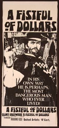 1s023 FISTFUL OF DOLLARS New Zealand daybill '67 Sergio Leone's Per un Pugno di Dollari, Eastwood!