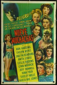 1s835 NINE GIRLS Spanish/U.S. 1sh '44 Evelyn Keyes, sorority mystery, they have MURDER on their minds!
