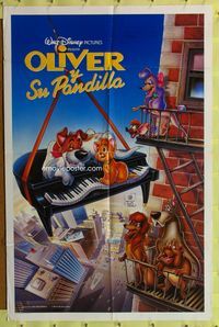 1s840 OLIVER & COMPANY Spanish/U.S. 1sh '88 great image of Walt Disney cats & dogs in New York City!