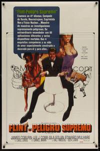 1s845 OUR MAN FLINT Spanish/U.S. 1sh '66 Bob Peak art of James Coburn, sexy James Bond spy spoof!
